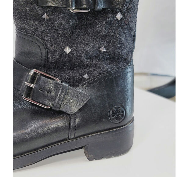 TORY BURCH CHRYSTIE GRAY WOOL STUD EMBELLISHED ANKLE BOOTS, SZ 6.5 - Picture 6 of 16